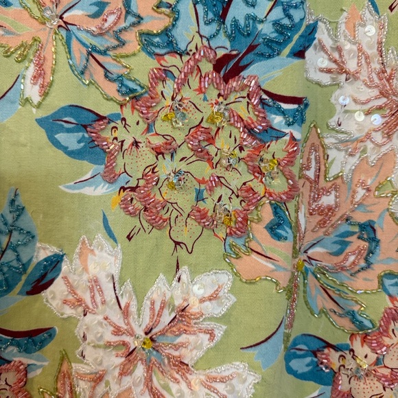 90s Vintage Floral Print Pencil Skirt in Green by Dolce Apparel, w/beadwork - Picture 9 of 9